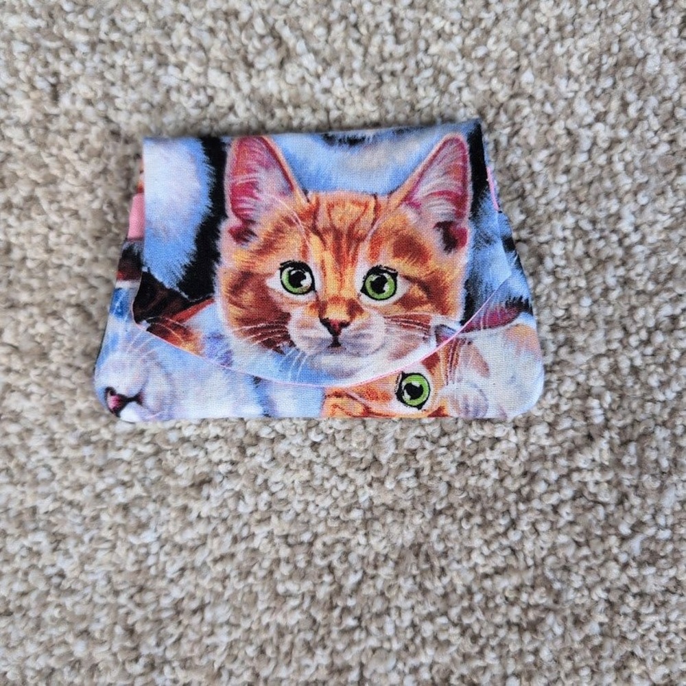 Cute Cat Print Pink Pocket Wallet Snap Closure‎ Credit Card Holder Handmade